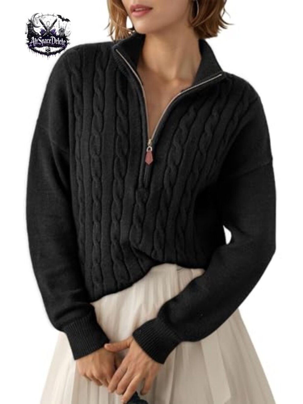 Dokotoo Quarter Zip Ribbed Cable Knit Pullover Sweater Relaxed Fit Fall Winter